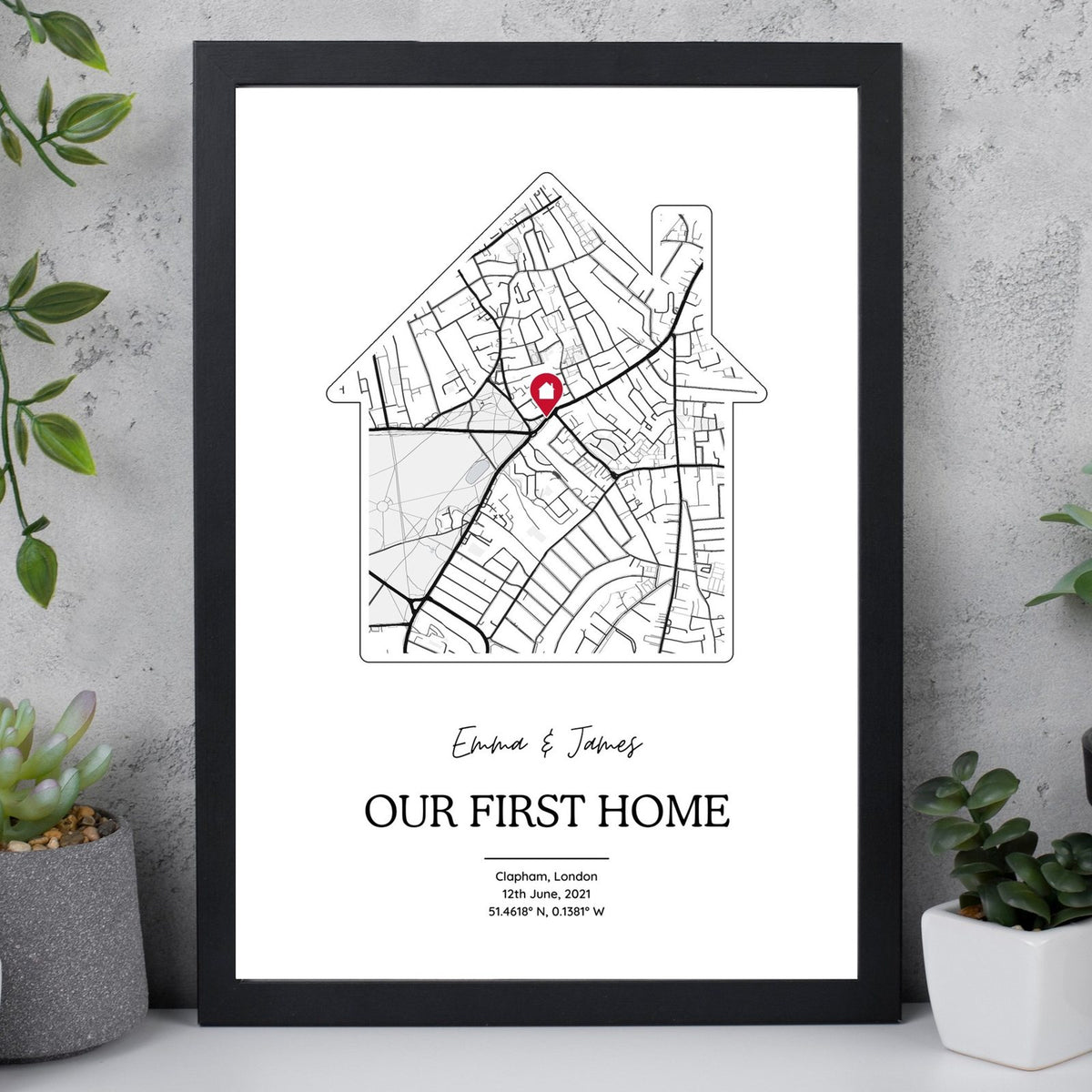 Personalised New Home Map Print - House Shaped Street Map Gift