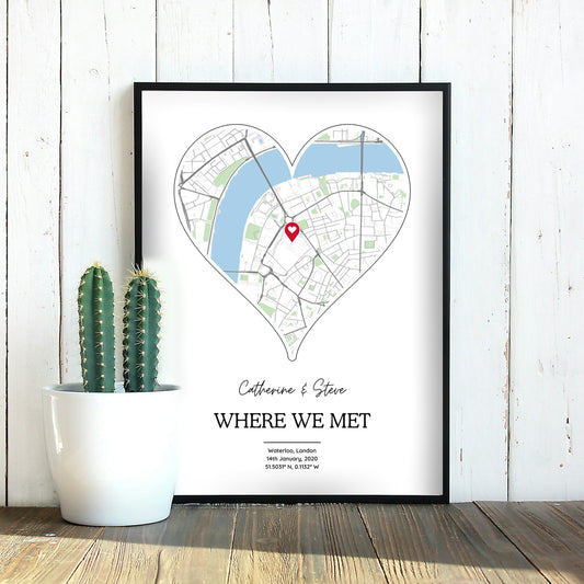 Personalised Where We Met Heart Map Print - Custom Street Map Gift
