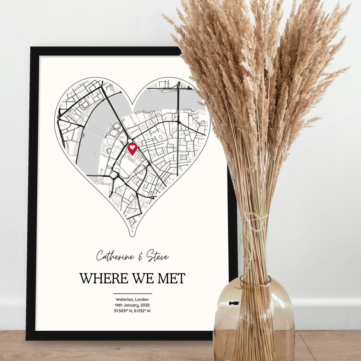 Personalised Where We Met Heart Map Print - Custom Street Map Gift