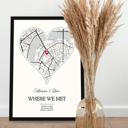 Personalised Where We Met Heart Map Print - Custom Street Map Gift