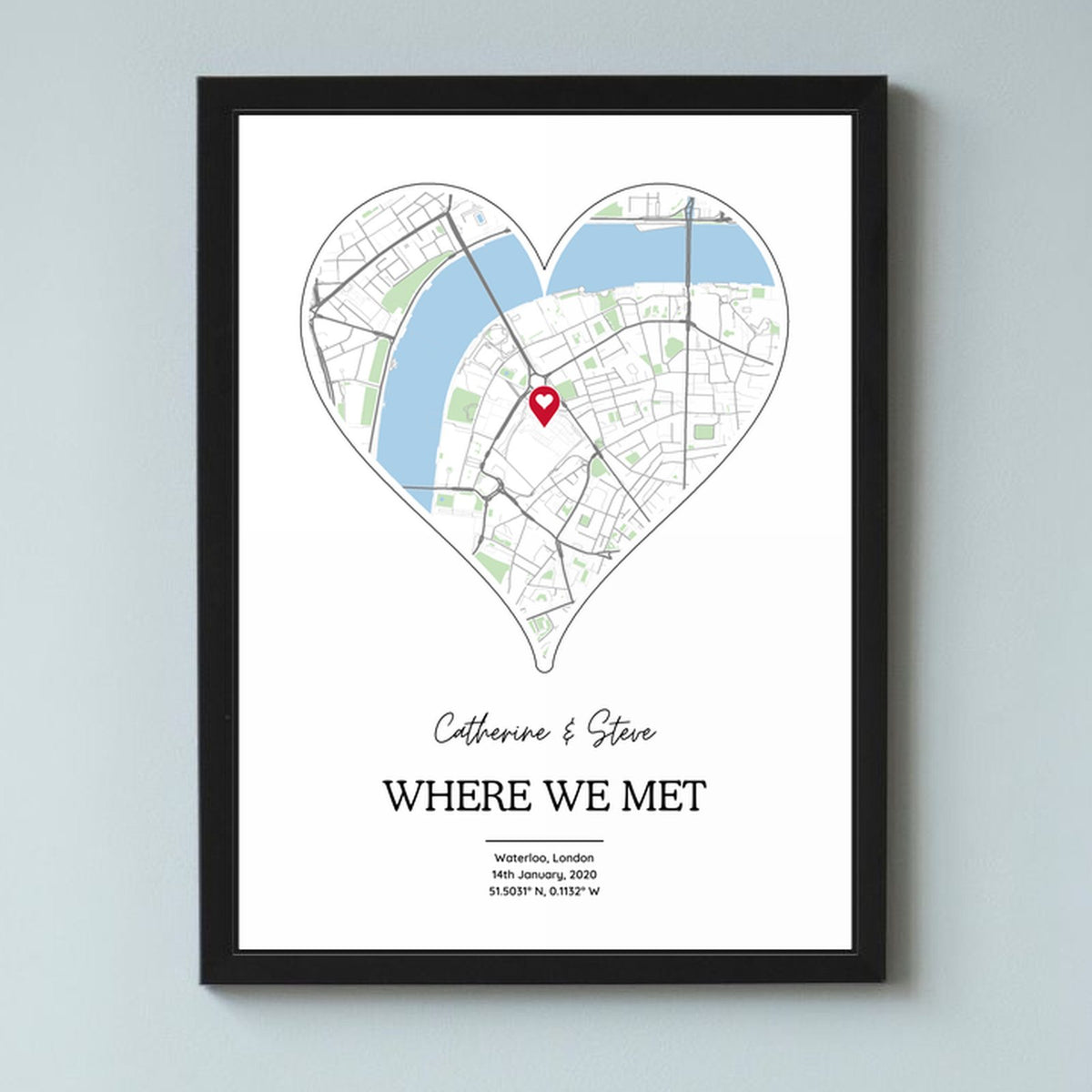Personalised Where We Met Heart Map Print - Custom Street Map Gift