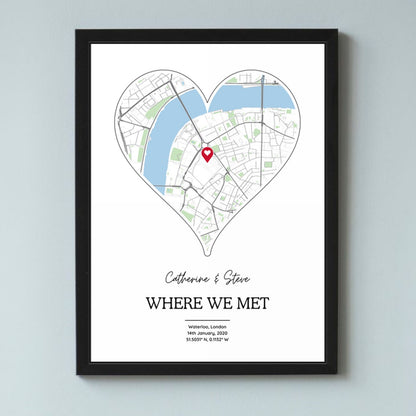Personalised Where We Met Heart Map Print - Custom Street Map Gift