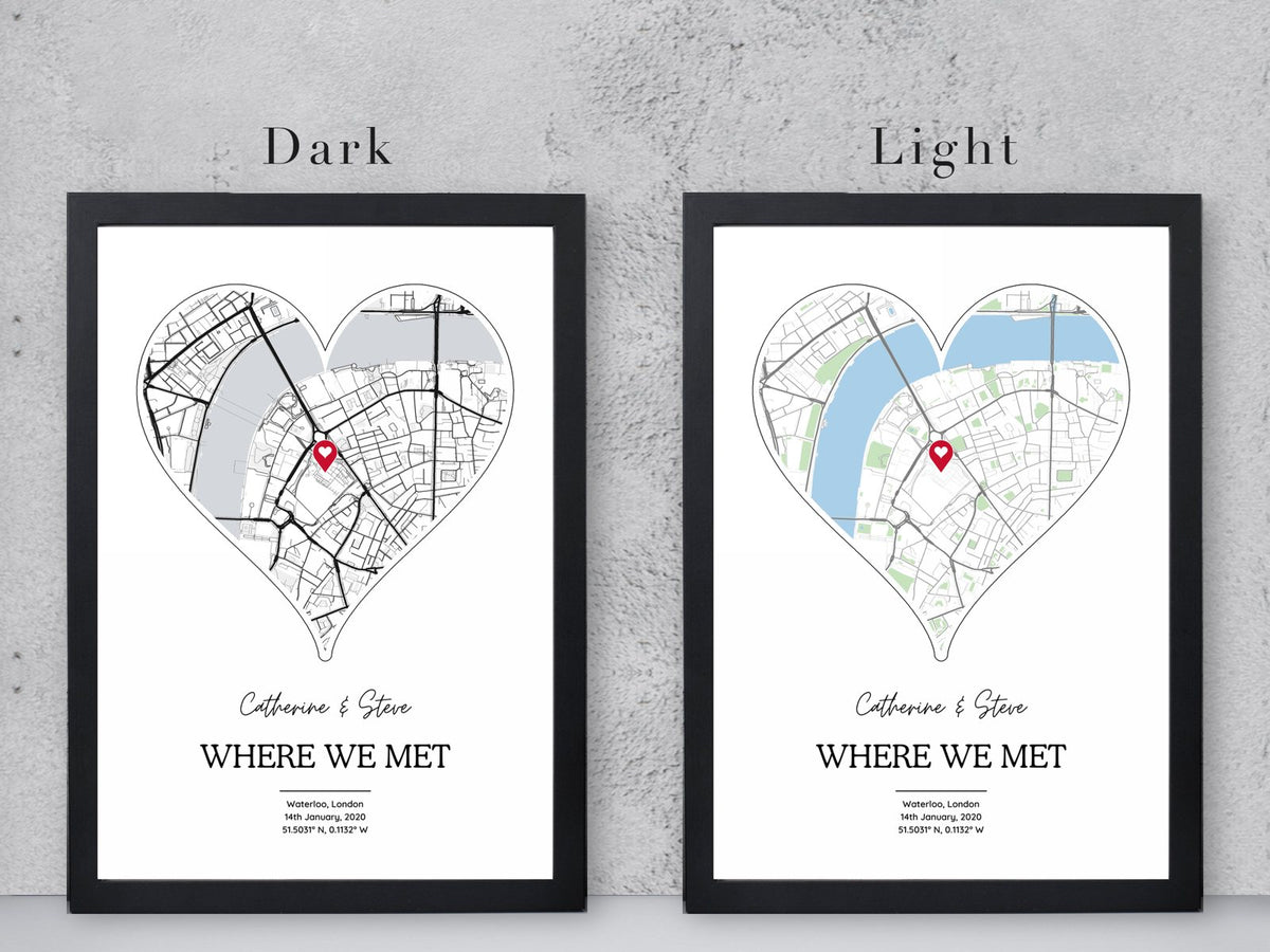 Personalised Where We Met Heart Map Print - Custom Street Map Gift
