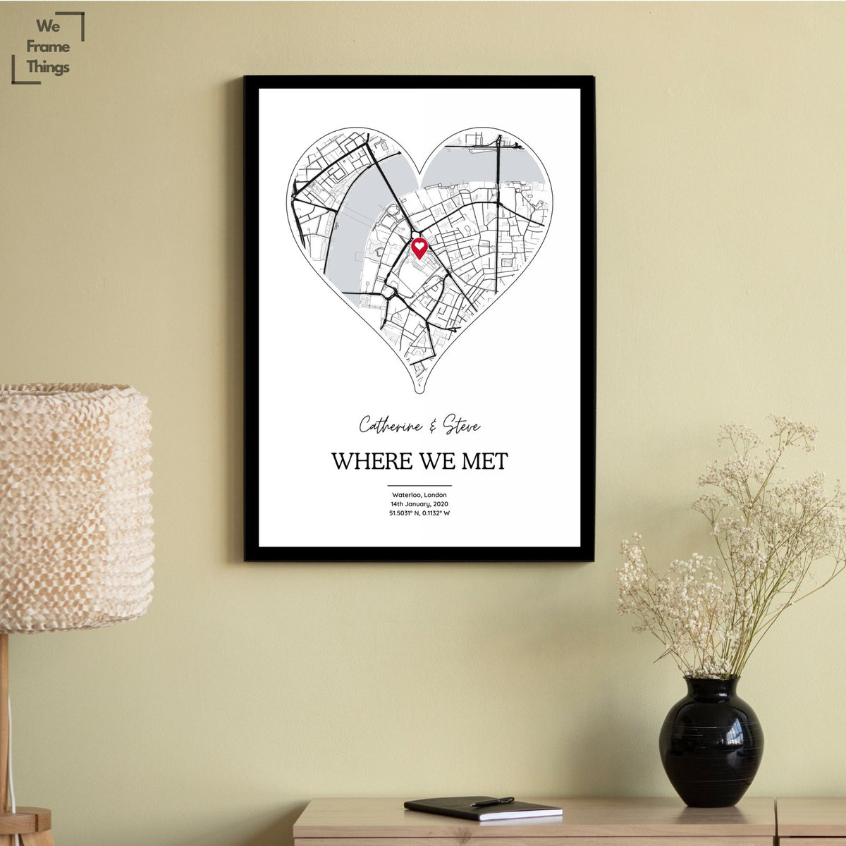 Personalised Where We Met Heart Map Print - Custom Street Map Gift