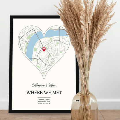 Personalised Where We Met Heart Map Print - Custom Street Map Gift