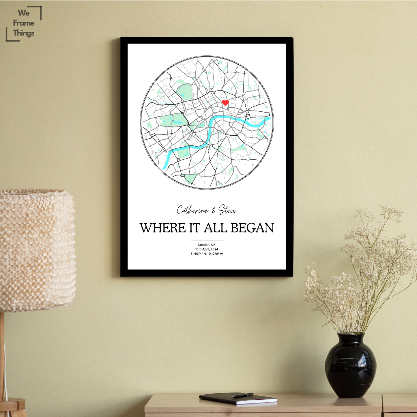 Framed Where We Met - Personalised Map Print