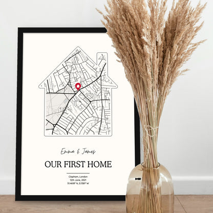 Personalised New Home Map Print - House Shaped Street Map Gift