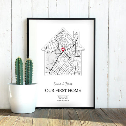 Personalised New Home Map Print - House Shaped Street Map Gift