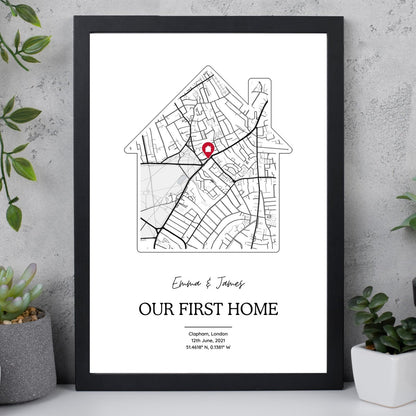 Personalised New Home Map Print - House Shaped Street Map Gift