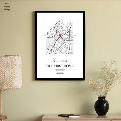 Personalised New Home Map Print - House Shaped Street Map Gift