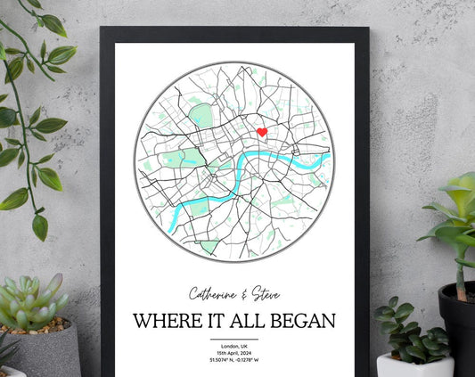 Framed Where We Met - Personalised Map Print